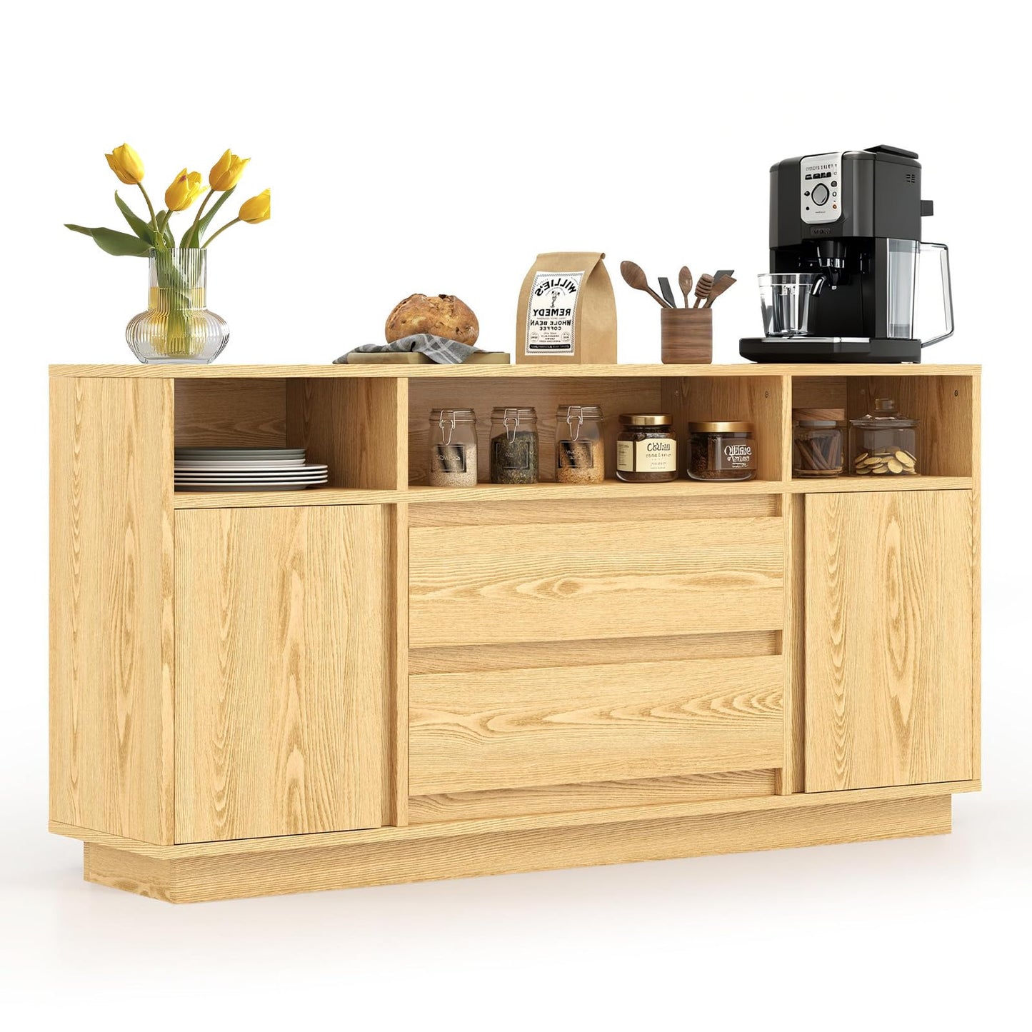LUCKLIFE Sideboard Buffet Cabinet, White Kitchen Storage Cabinet with Modern Doors, Coffee Bar Cabinets for Entry, Hallway, Living Room(LightWhite)