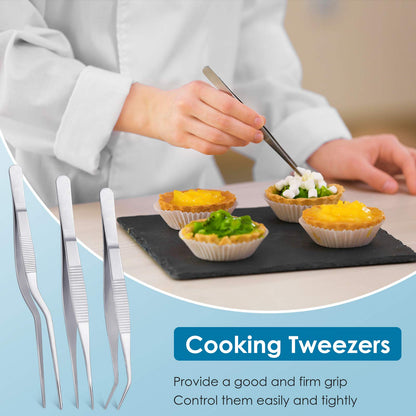 Patelai 12 Pcs Chef Plating Tools Plating Drizzle Spoons Cooking Tweezers Culinary Precision Stainless Steel Drawing Spoons Plastic Dough Scrapers Wood Icing Spatula for Chef Cake Candy Decorating