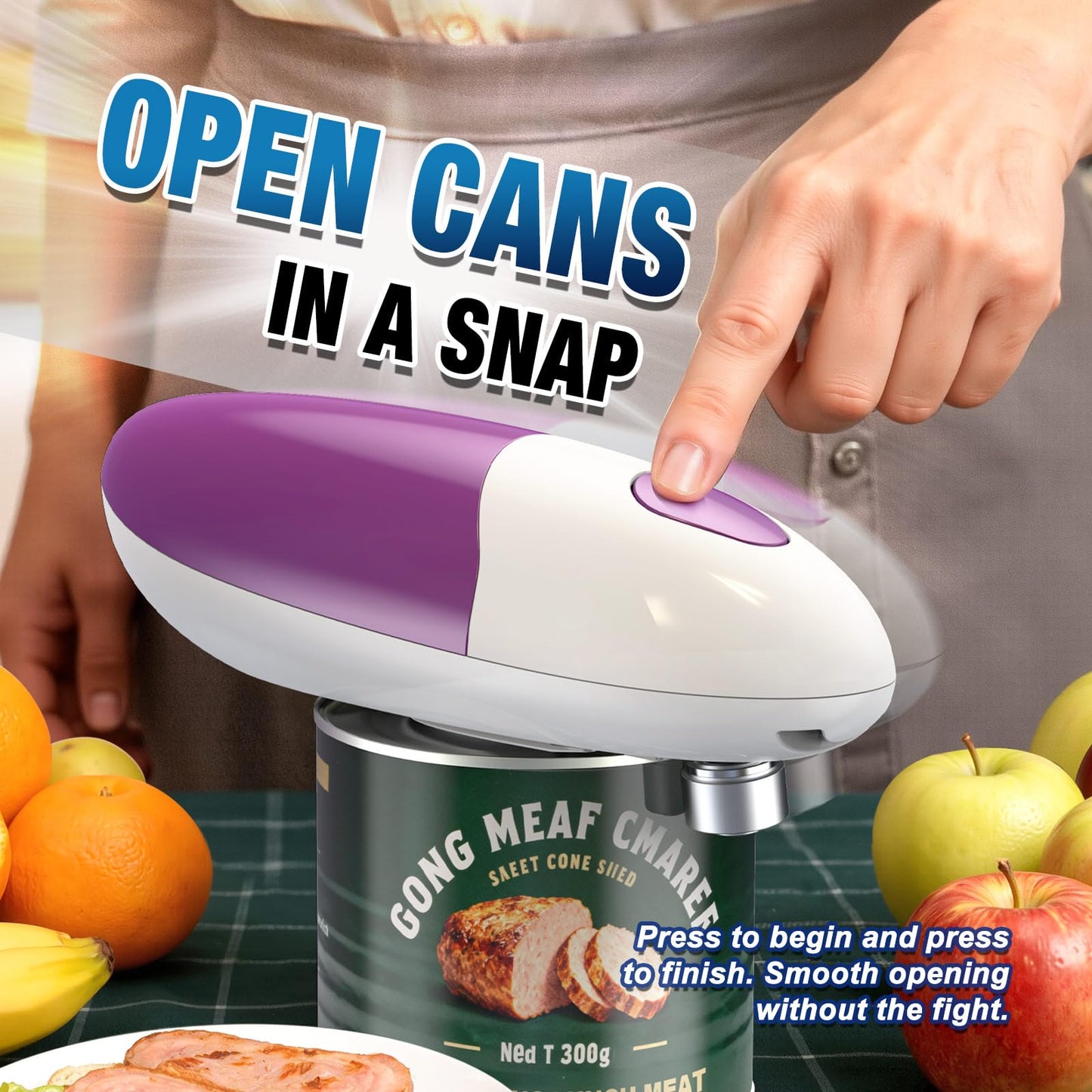 Electric Can Opener, Automatic Can Opener with One-Touch Operation, Smooth Edge Design, Safe for All Can Sizes – Ideal Kitchen Gadget Can Openers for Seniors with Arthritis (Purple)
