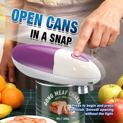 Electric Can Opener, Automatic Can Opener with One-Touch Operation, Smooth Edge Design, Safe for All Can Sizes – Ideal Kitchen Gadget Can Openers for Seniors with Arthritis (Purple)