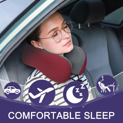 napfun Neck Pillow for Traveling, Upgraded Travel Neck Pillow for Airplane 100% Pure Memory Foam Travel Pillow for Flight Headrest Sleep, Portable Plane Accessories, Light Grey