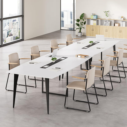 LITTLE TREE 8FT Conference Room Table, 94.48L x 47.21W x 29.52H Boat Shaped Meeting Table, White&Black