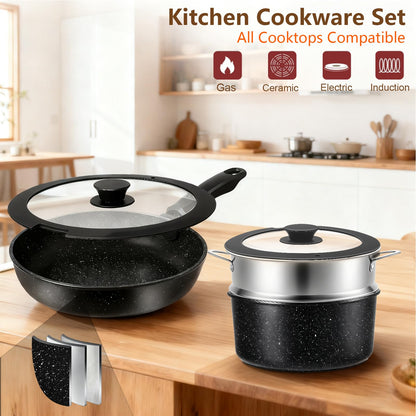 72-Piece Kitchen Cooking Set, Pots and Pans Cookware, Nonstick Cookware Set, Plates and Bowls Dinnerware Knife Set, Kitchen Gadgets & Tools For New Home, Apartment, Mothers Day Gifts