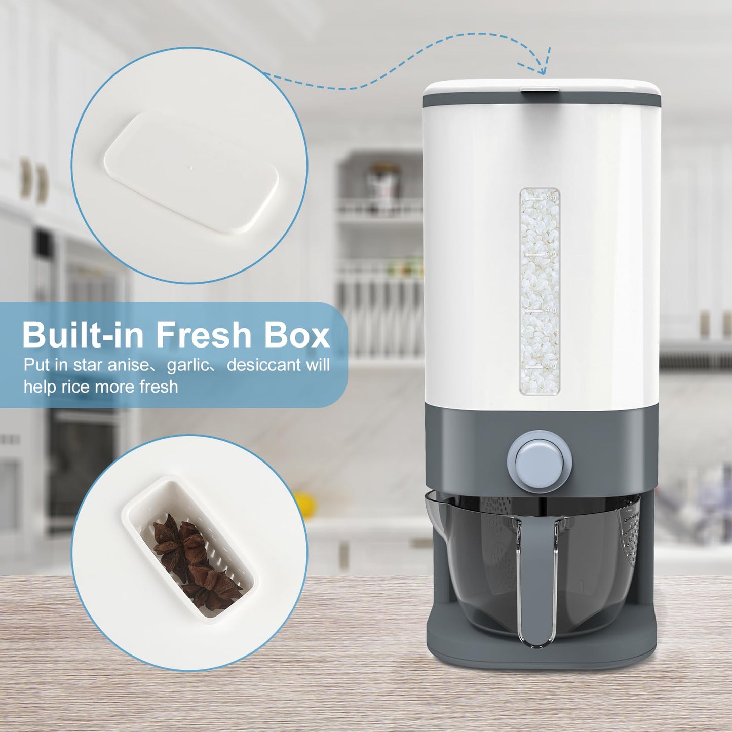 YENXIKU 25 Lbs Cereal & Rice Dispenser - Airtight Countertop Storage Container for Kitchen & Pantry