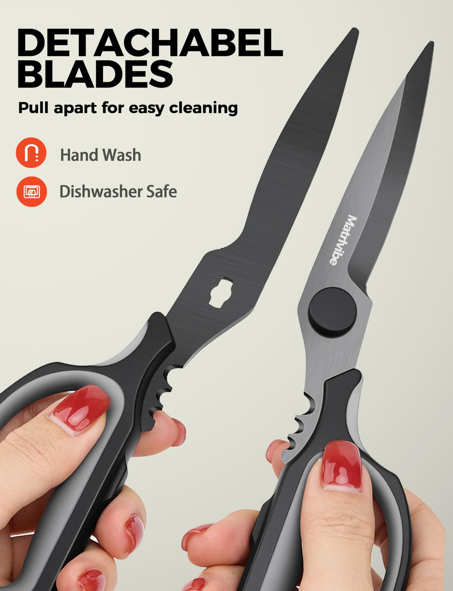 MATRLVIBE Heavy Duty Kitchen Shears, All Purpose Herb and Kitchen Scissors for food,Japanese 420J2 Stainless Steel,Titanium Coated, Detachable Blades and Soft TPR Handle,Dishwasher Safe