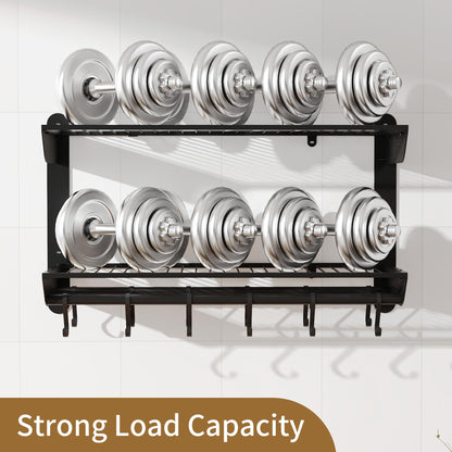 YIGII Pot and Pan Organizer with 12 Anti-Drop Hooks, 2 Tier Heavy Duty Pot Rack Wall Mounted, Kitchen Cookware Utensils Hanger Organizers and Storage