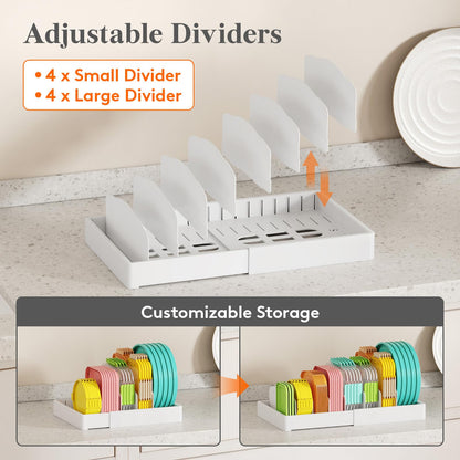 Lifewit Kitchen Cabinet Organizer for Food Contanier Lid, Expandable Lids Holder with 8 Adjustable Dividers & 9 Sections for Pantry Organizers and Storage, Home Drawer Organization, Large, 9.8"-17"