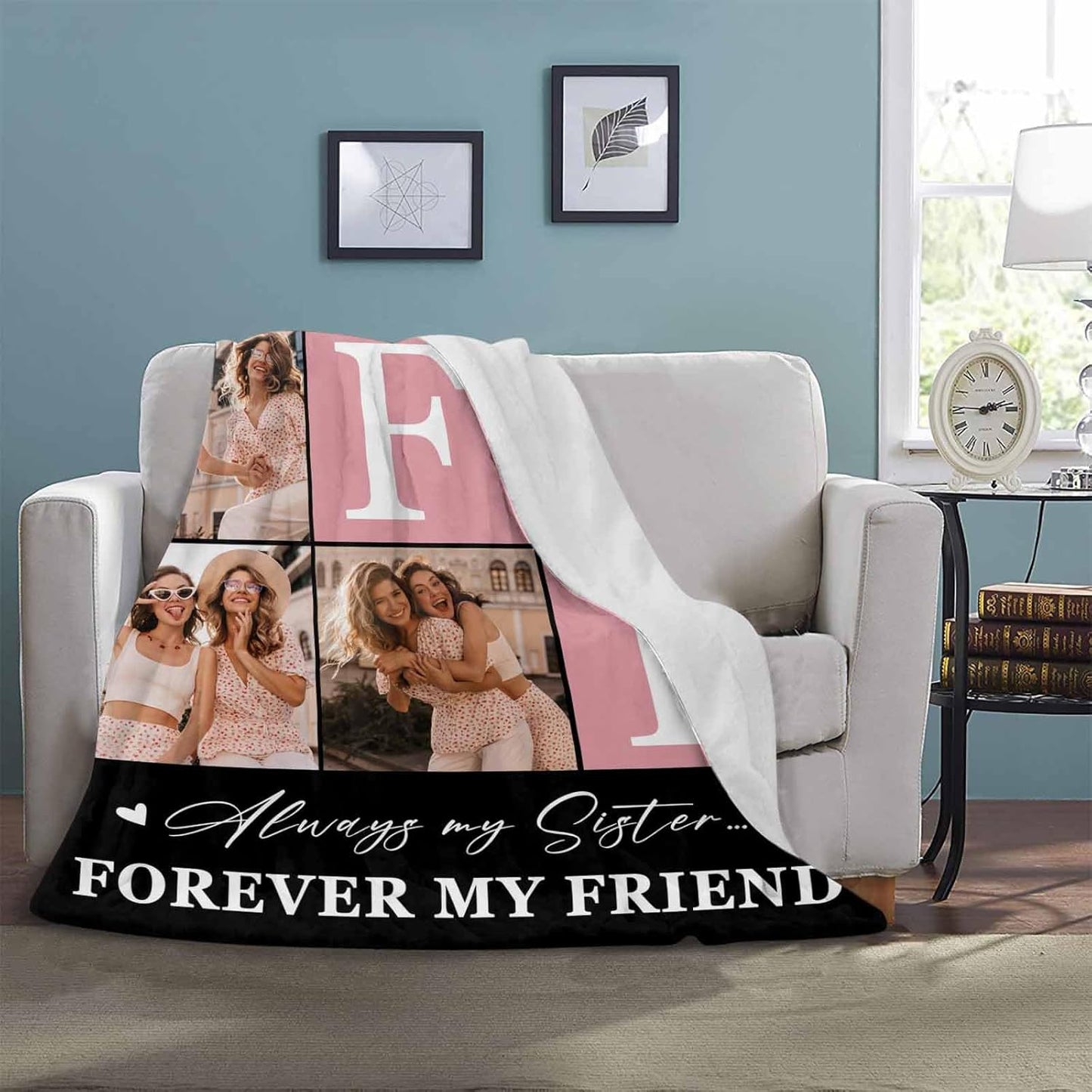 AOFUN 8 BFF Personalized Blanket with Photo and Pictures - Customized Gift for Best Friendship - Women Friends