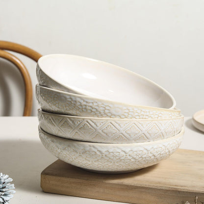 Feenmai 8" Ceramic Pasta Bowls, 22 Oz Serving Bowls Set of 4, Porcelain Shallow Soup Bowl, Embossed Serving Dishes for Pasta, Fruit, Salad, Housewarming Gift, Dishwasher Safe