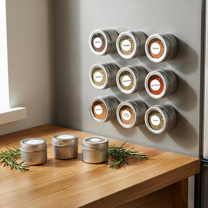 Bekith 20 Pack Magnetic Spice Jars, Magnetic Spice Containers for Refrigerator, Seasoning Tins with Clear Top Lid, 240 PVC Spice Label Set