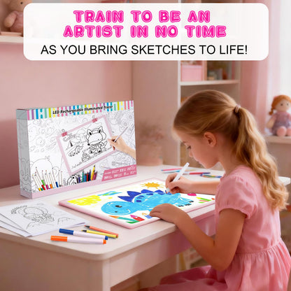 LED Drawing Tablet Kits Pink - 15" Light Board for Diamond Painting Accessories, Best Birthday, Holiday Gifts Toy for Kids Girls 3,4,5,6,7,8,9,10,11,12 Year Old, Back to School Art Travel Essentials