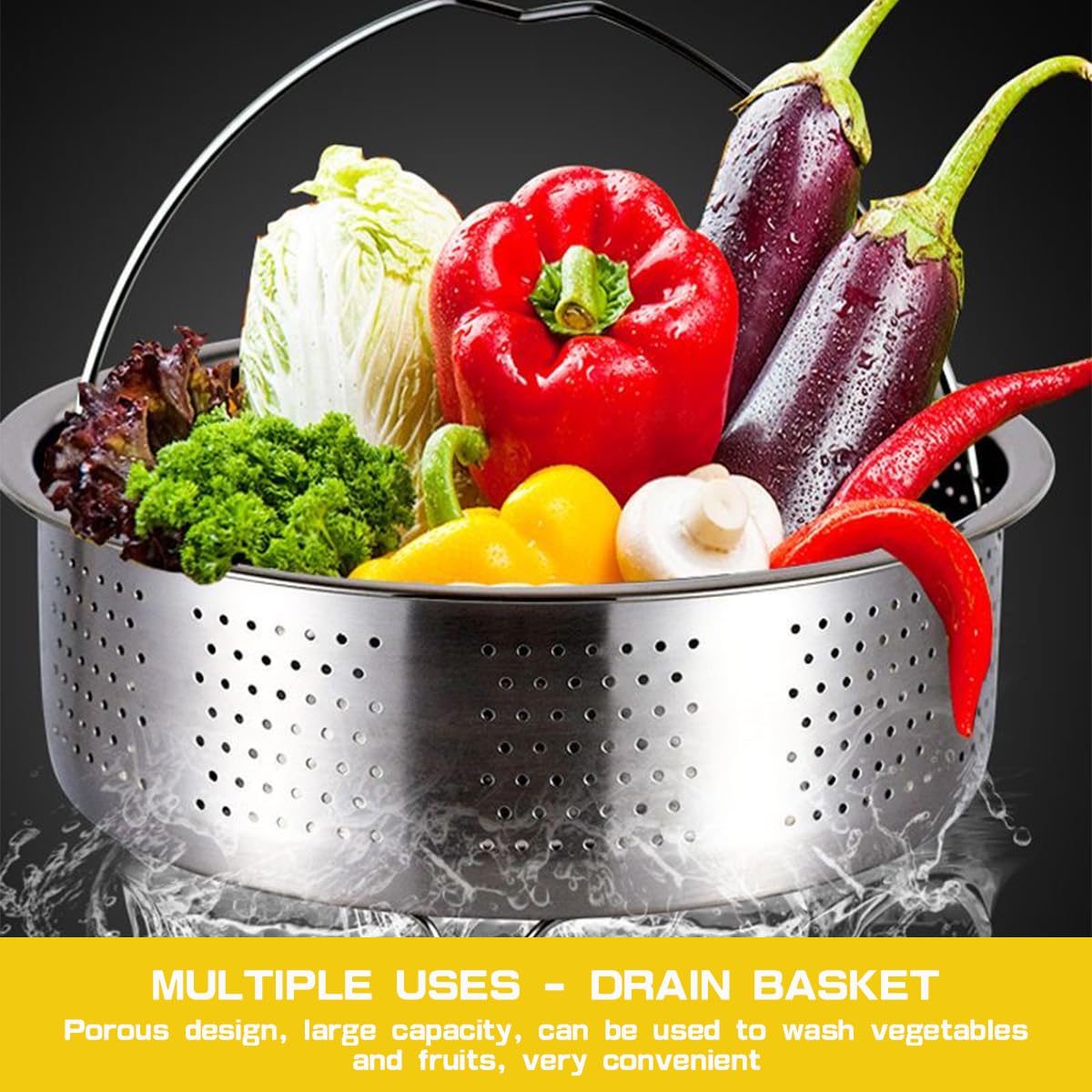 LNQ LUNIQI Stainless Steel Steamer Basket with Handle Rice Cooker Steaming Basket Metal Steamer Insert Steaming Rack for Rice Cooker Warmer Kitchen Cookware Silver（20cm）