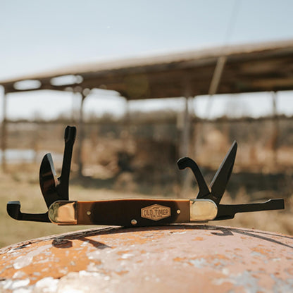 Old Timer 24OT 6in Folding Whittling Knife with Detail Blade, Sawcut Handle, Nickel Bolsters - For Carving, Camping, Outdoors