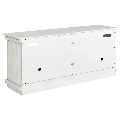 Coaster Home Furnishings - Payne - Wood - TV Stand with Two Door Cabinets, Shelves, Roughhewn Details and Farmhouse Style - Living Room - 60-Inch - Distressed White - 710052