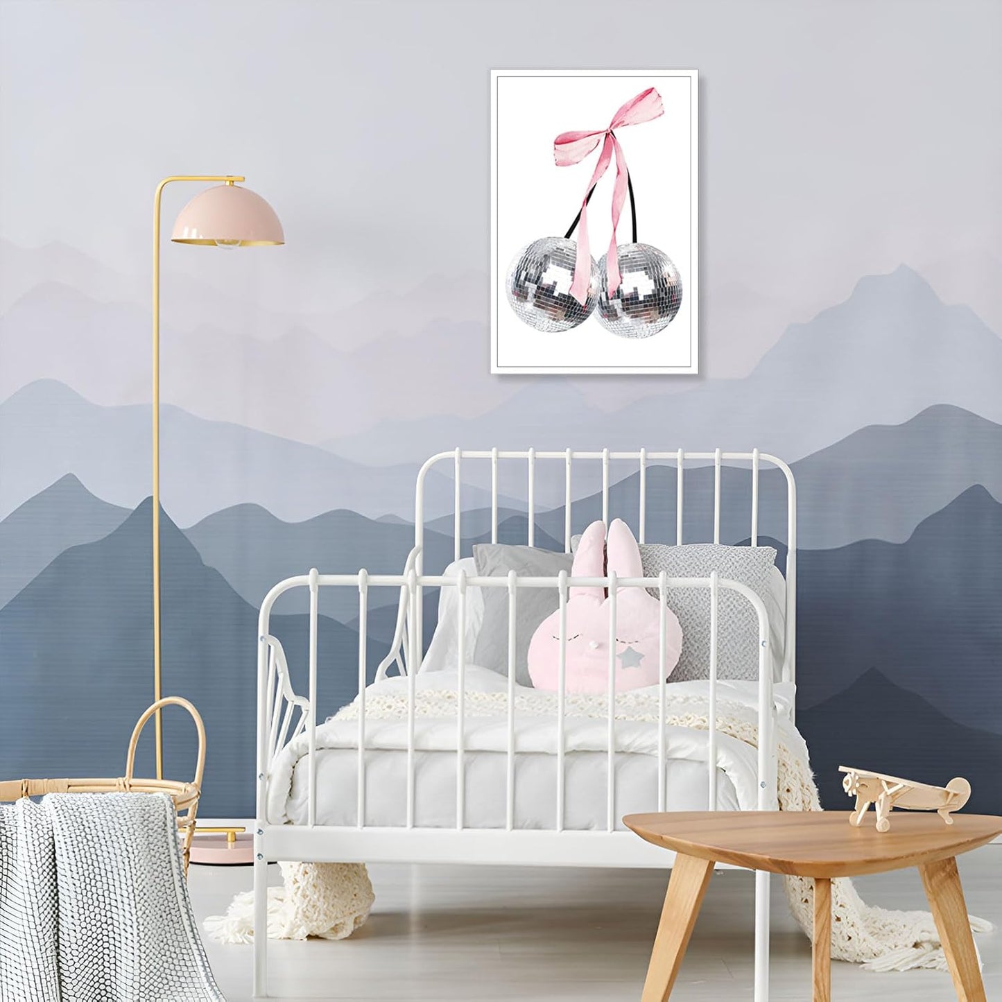 Generic 24x36in Vintage Disco Bow Posters White Cherry Canvas Wall Art Funky Coquette Pink Bow Preppy Aesthetic Prints