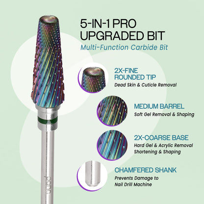 PANA Nail Carbide 5 in 1 Bit - Two Way Rotate use for Both Left and Right Handed - Fast Remove Acrylic or Hard Gel - 3/32" Shank - Manicure, Nail Art, Drill Machine (Fine - F, Silver)