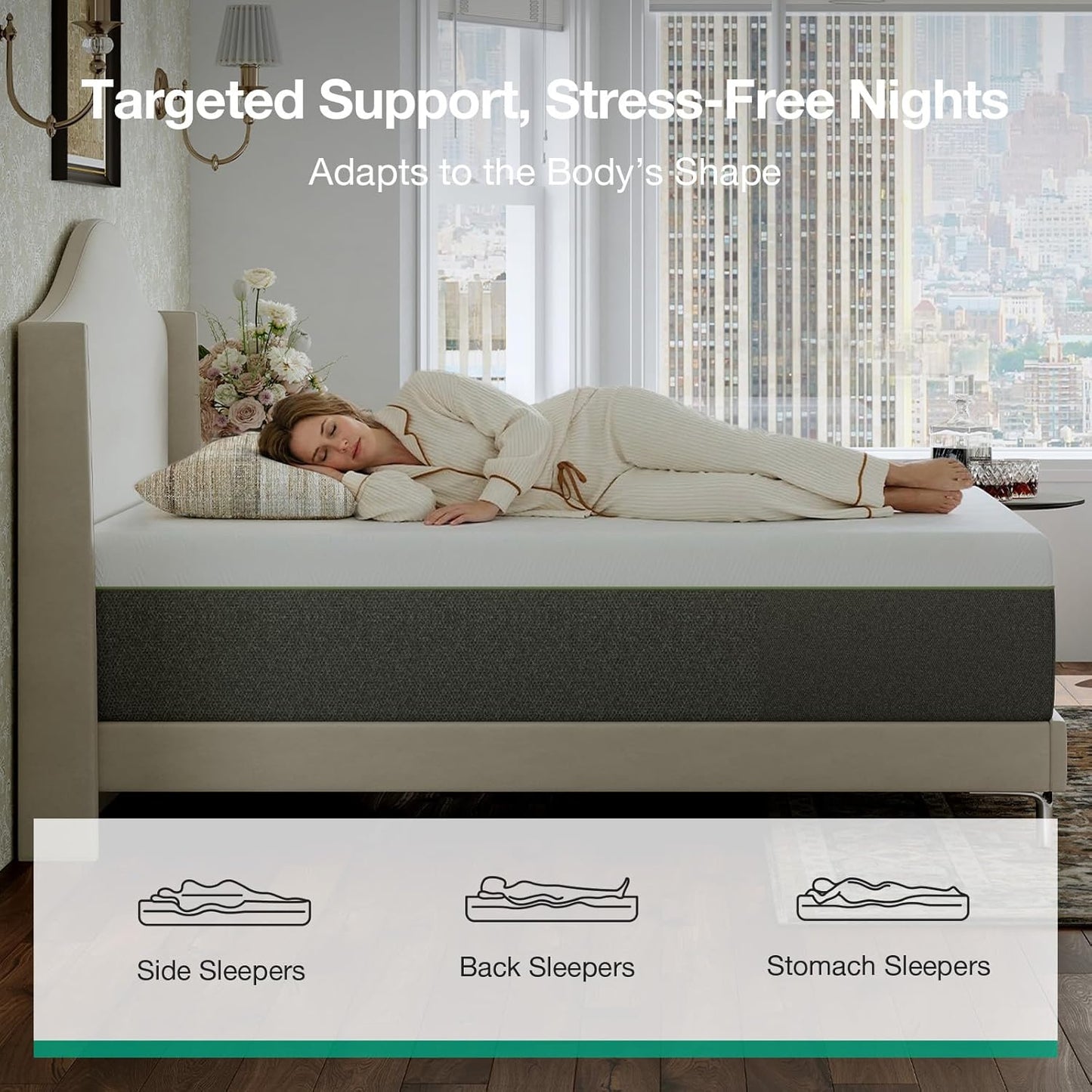 Novilla Bliss Twin XL Mattress - 10 Inch Green Tea Memory Foam for Refreshing Sleep | Cool-Touch Cover & Pain Relief