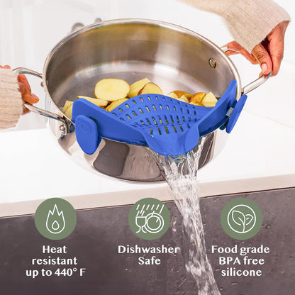 Kitchen Gizmo Snap N' Strain Clip On Strainer for Pots and Pans - Collapsible Silicone Pasta Strainer and Kitchen Gadget for Cooking - Easy to Use, Heat Resistant and Space Saving Colander - Green