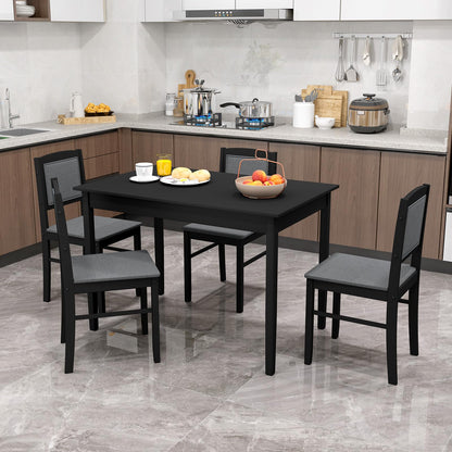 Giantex 5-Piece Dining Table Set for 4, Wooden Kitchen Table and Chairs with Solid Rubber Wood Legs, Padded Seat & Backrest, Space Saving Dinette Set for Home Dining Living Room, Breakfast Nook