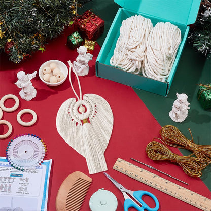 FREEBLOSS 6 Set DIY Macrame Angel Kit Macrame Angel Hanging Ornament Boho Macrame Wall Hanging Decor Macrame DIY Kit Christmas Gift for Mom Girls(White)