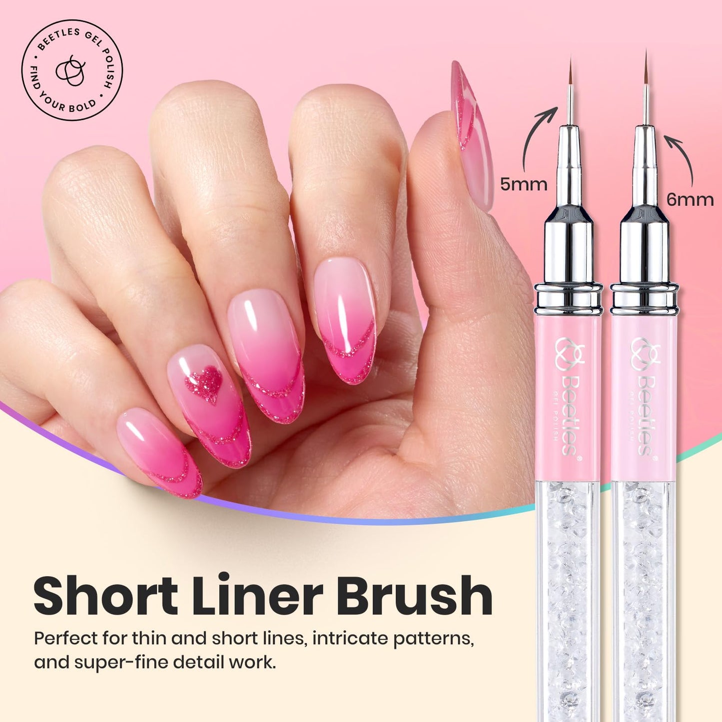 Beetles Nail Art Brushes 8pcs – Crystal Nail Art Tools 5pcs Double-headed Nails Dotting Tool, 3pcs Striping Liner Brushes for Nails with Pearls Bowknot Stickers, DIY Home Salon Manicure Design Tools
