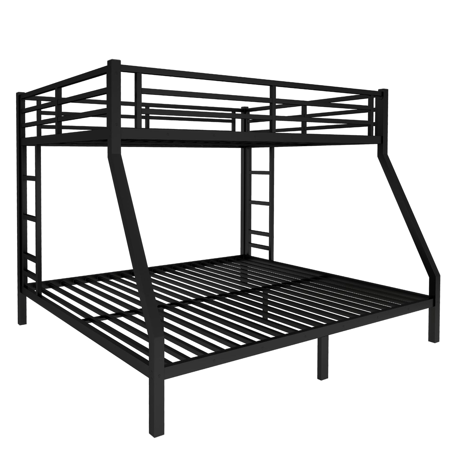 Bellemave Queen Over King Bunk Bed with 2-Side Ladders & Guardrail, Heavy Duty Metal Bunk Bed Frame with Under-Bed Storage, Queen Over King Bunk Beds for Adults, Teens, Kids, Black