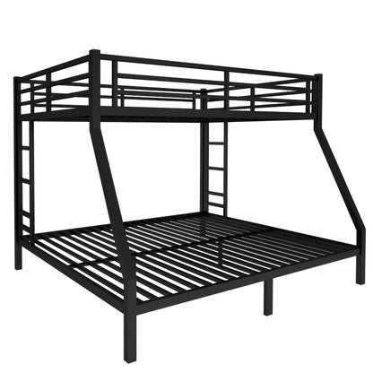 Bellemave Metal Queen Over King Bunk Bed for Adults/Kids,Heavy Duty Adults Bunk Beds with Guardrail & Ladders,Queen Over King Size Bunk Beds for Teens,Black