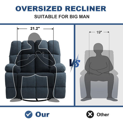 Eiayeebil Oversized Recliner Chair Set of 2, 360° Swivel Rocker Recliner for Big Man, Extra Wide Manual Recliner, Overstuffed Soft Rocking Sofa Chair for Living Room(Grey)
