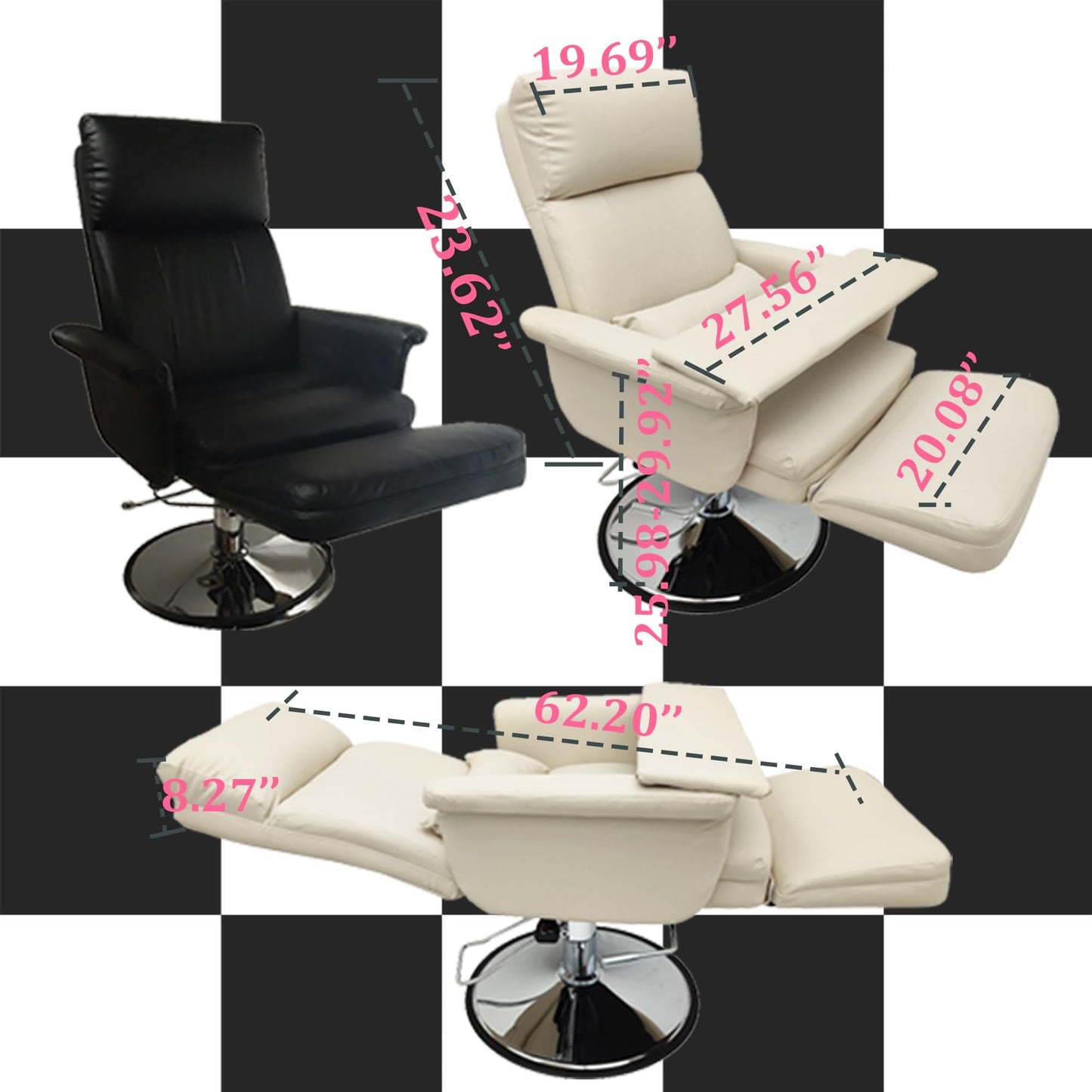 INTSUPERMAI Facial Beauty Salon Chair, 360° Rotation Angle, Max Load 440lbs, Hydraulics Tattoo Chair, Sitting and Reclining, White