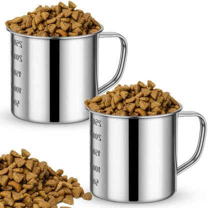 Ashmacdo 2 Pcs Dog Food Scoop 1 Cup,304 Stainless Steel Measuring Cups with Handle Pet Food Scoop Cup Measuring Scoop for Dogs, Cats, Birds & Rabbits – Ideal for Dry Food & Treats (1 CUP)