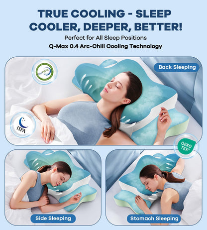 DONAMA Cervical Pillow for Neck and Shoulder,Contour Memory Foam Pillow,Ergonomic Neck Support Pillow for Side Back Stomach Sleepers with Pillowcase