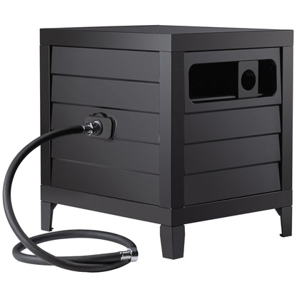 AQUAZILLA Metal Garden Hose Reel Deck box, Durable Steel Garden Hose Storage Box Cabinet, 150ft 5/8" Garden Hose Capacity. - Hose guide Manual Rewind, No-leak aluminum water connections