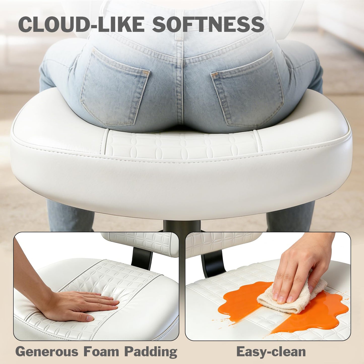 DIDAINT Meditation Chair with Footrest, 360° Swivel Height Adjustable Criss Cross Chair, White PU Padded Wide Seat, Home Office Desk Chair for Reading, Yoga, Peaceful Living