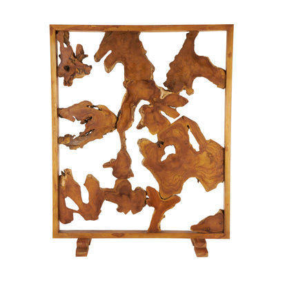 Deco 79 Teak Wood Handmade Partition Room Divider Screen Tall Live Edge Freestanding Privacy Screen with Large Tree Trunk Pieces, Room Partition 63" x 32" x 82", Brown