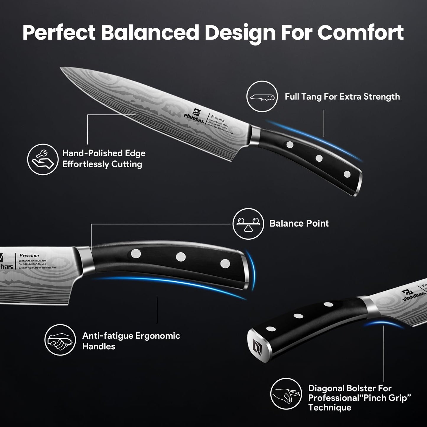 15 PC Magnetic Knife Sets for Kitchen with Block, Kitchen Knife Set Made of German High Carbon Stainless Steel Damascus Pattern as Gift for Couple, Wedding, Women or Mom with Gift Box
