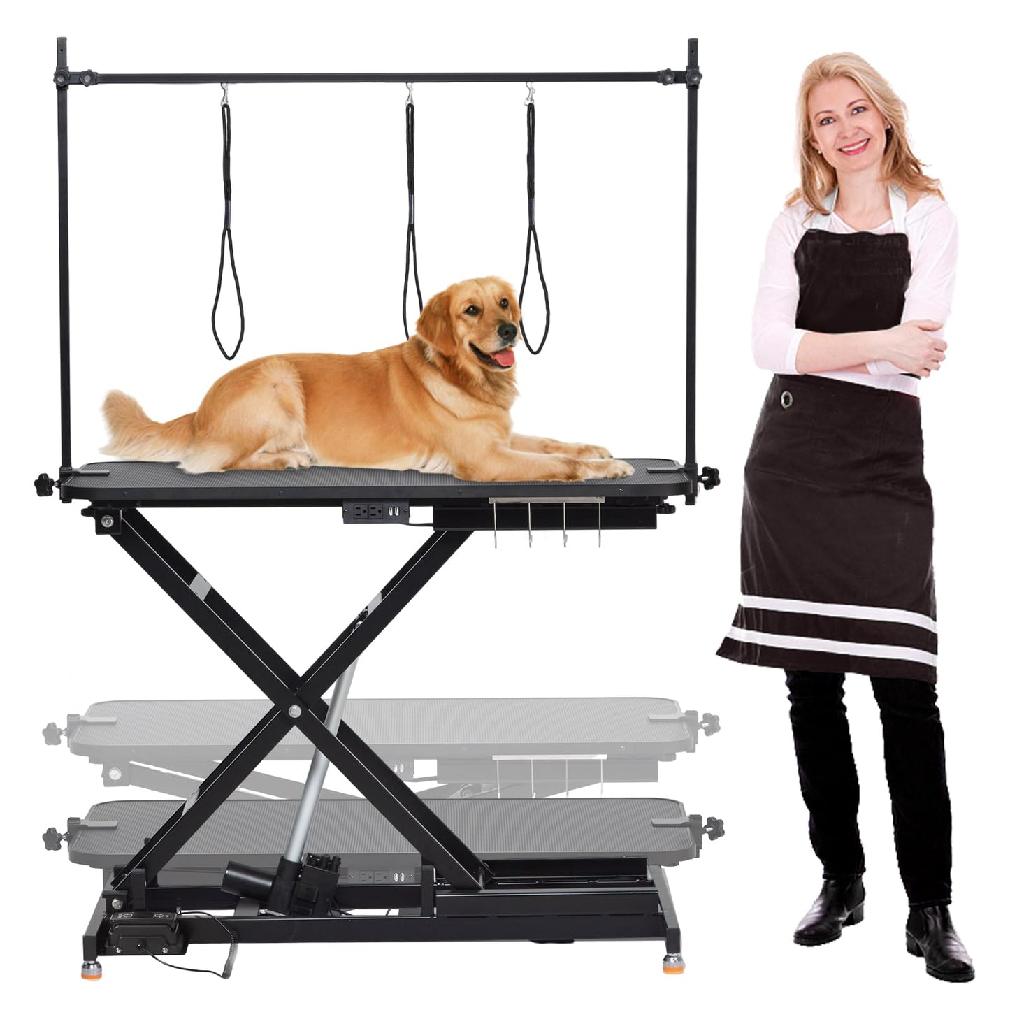 GarveeLife 47” Electric Lift Dog Grooming Table (White), Heavy Duty Electric Grooming Arm Table for Pets & Large Dogs Adjustable Height: 9.4"-39.4" Non-slip Desktop with Gantry Crane Set
