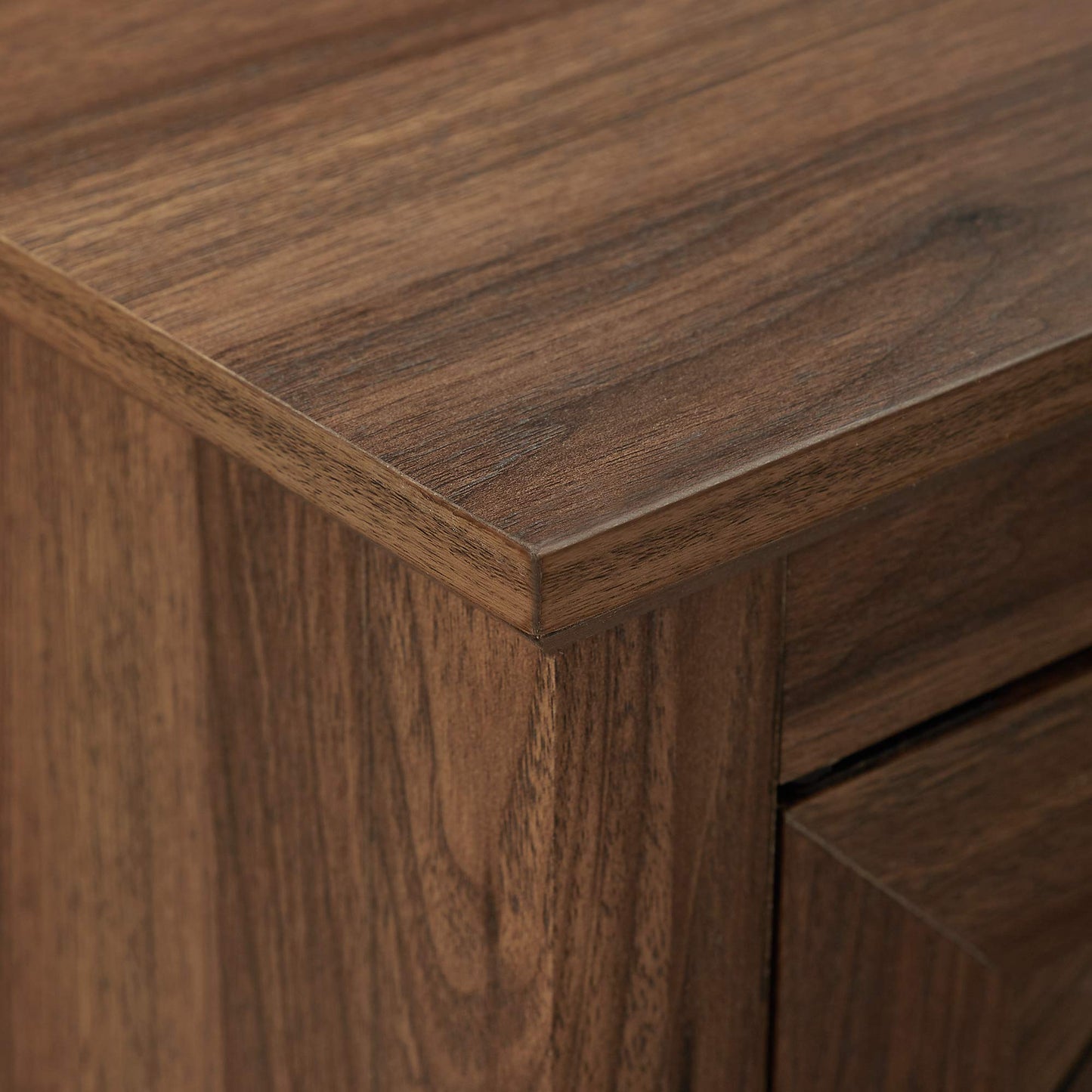 Walker Edison Modern Wood Grooved Buffet Sideboard with Open Storage Entryway Serving Storage Cabinet Doors Dining Room Console, 58 Inch, Dark Walnut