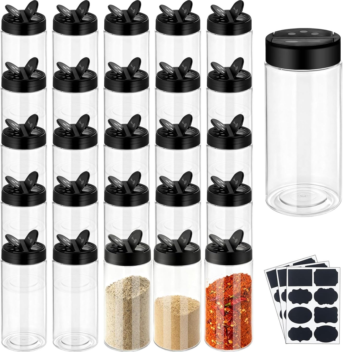 24 Pack 16 Oz Plastic Spice Jars Bottles Empty Seasoning Bottles Containers Small Clear Spice Shaker and Stickers