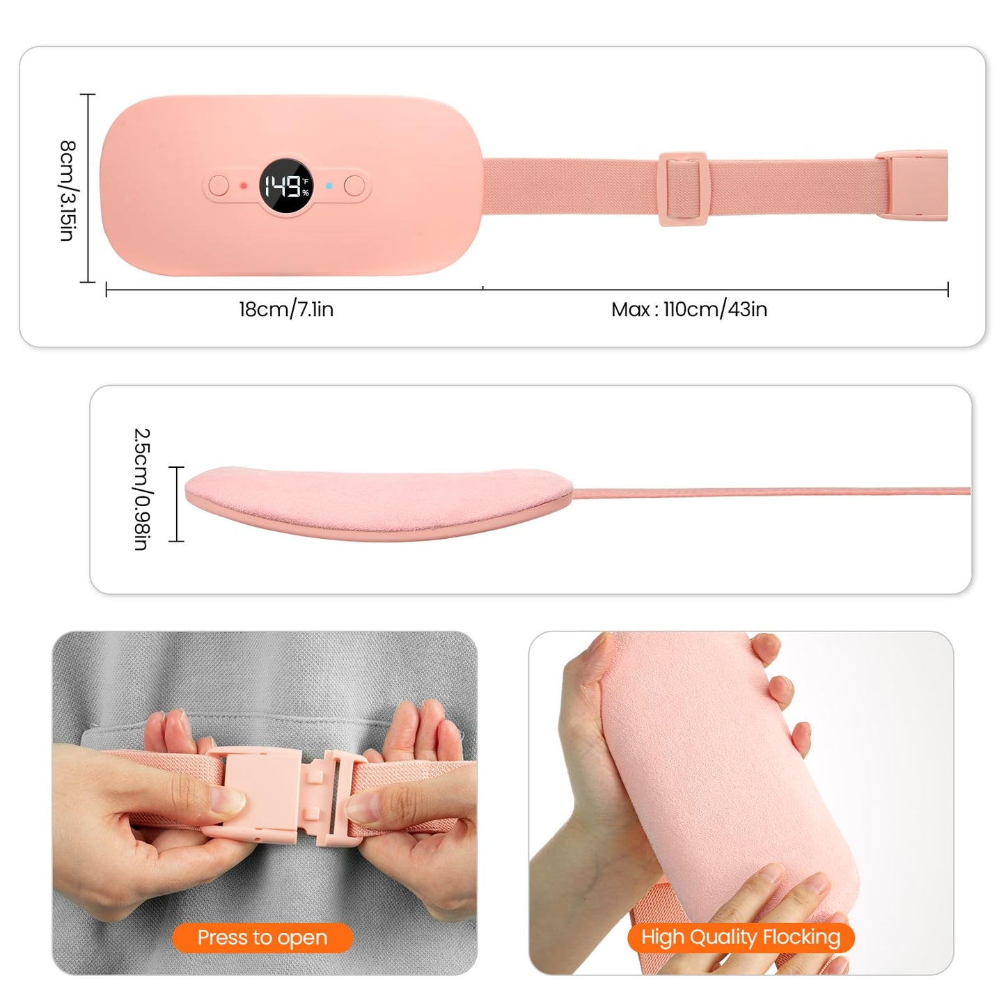 NOWWISH Heating Pad for Period Cramps Pain Relief, Portable Electric Cordless Menstrual Heating Pad Rechargeable with 6 Heat Levels and 6 Massage Modes, Christmas Gifts for Women Teen Girls, Pink