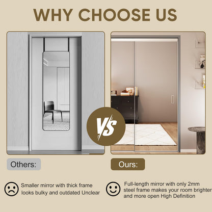JUBEST Mirror Closet Doors, 72''x80'' One Side Sliding Closet Door with Hardware Kit, Interior Steel Frame Bypass Sliding Door for Closet, Easy to Install