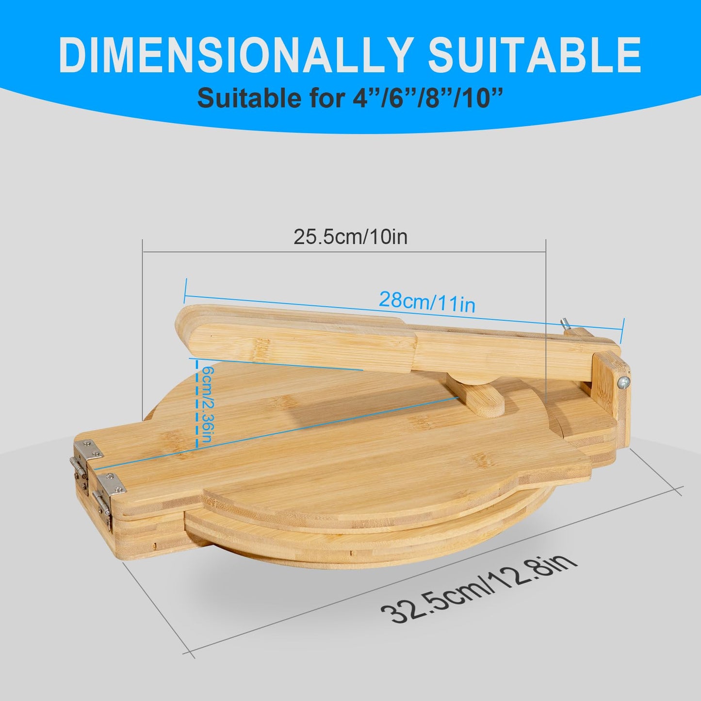 Cuesonmy Tortilla Press 10 Inch Bamboo Tortillas Maker with 100PCS Parchment Paper Large Tortillera Presser for Mexican Taco, Pataconera, Dough Press