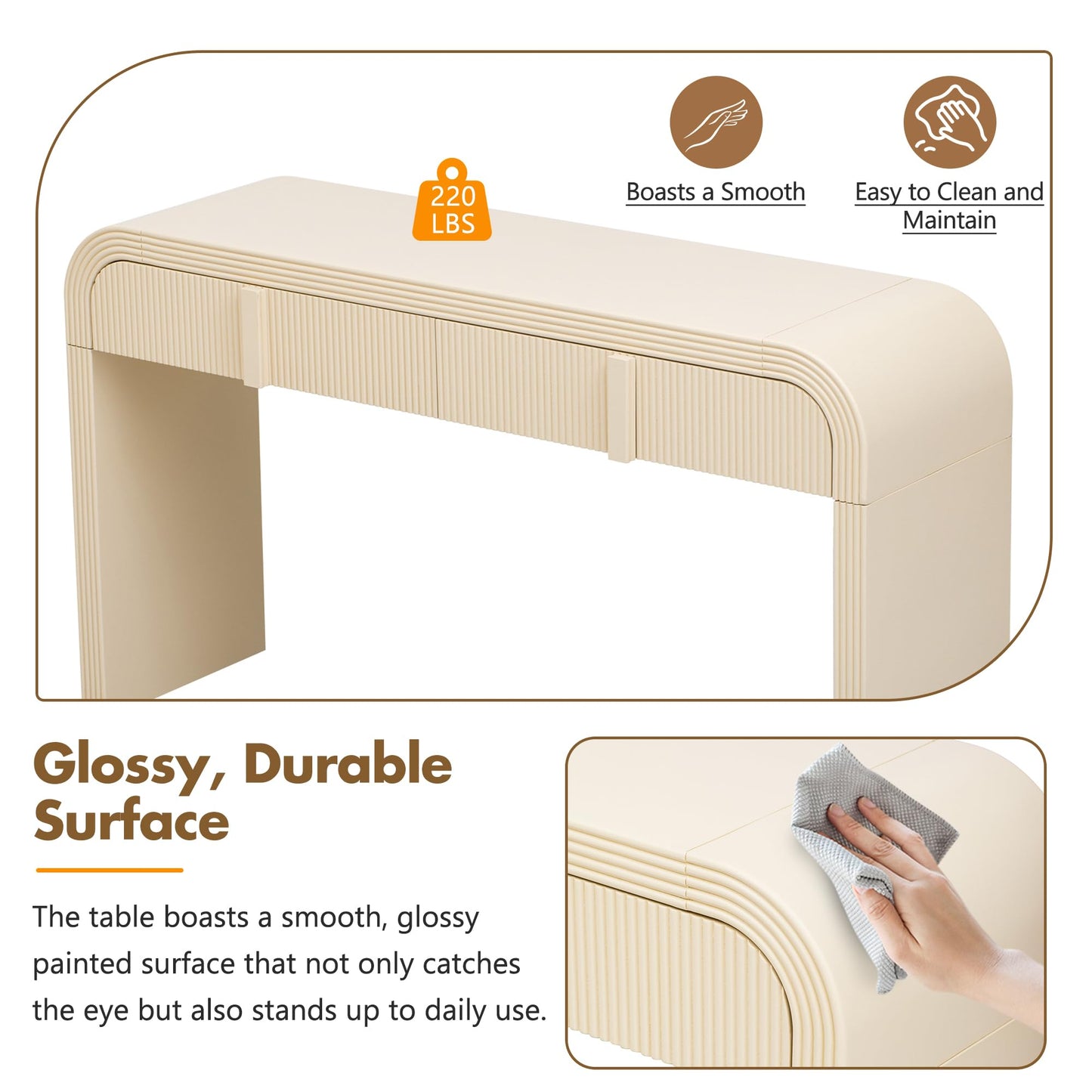 Ball & Cast 55" Rounded Silhouette Console Table,Mordern Sofa Table Behind Couch, Narrow Entryway Table with Two Drawers for Hallway,Living Room,Foyer,Apricot Cream