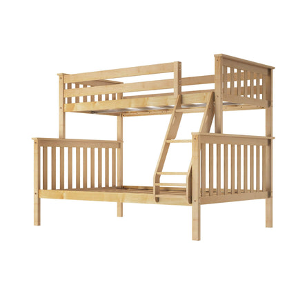 Max & Lily Bunk Bed Twin Over Full Size with Ladder, Solid Wood Platform Bed Frame with Ladder for Kids, 14" Safety Guardrails, Easy Assembly, No Box Spring Needed, Natural
