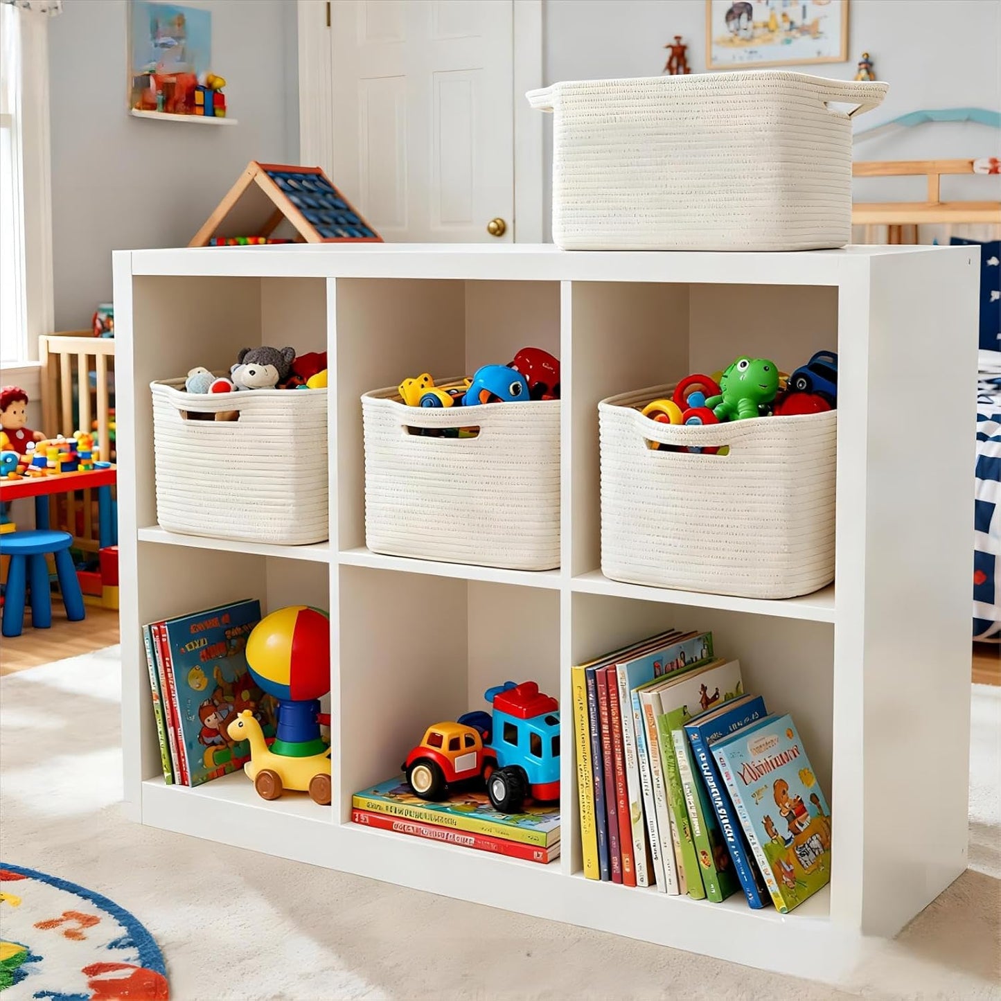 15"x10"x9" Closet, R RUNKA Cotton Rope Storage Basket Fabric Storage Bins for Organizing Clothes,Toys,Blankets Durable
