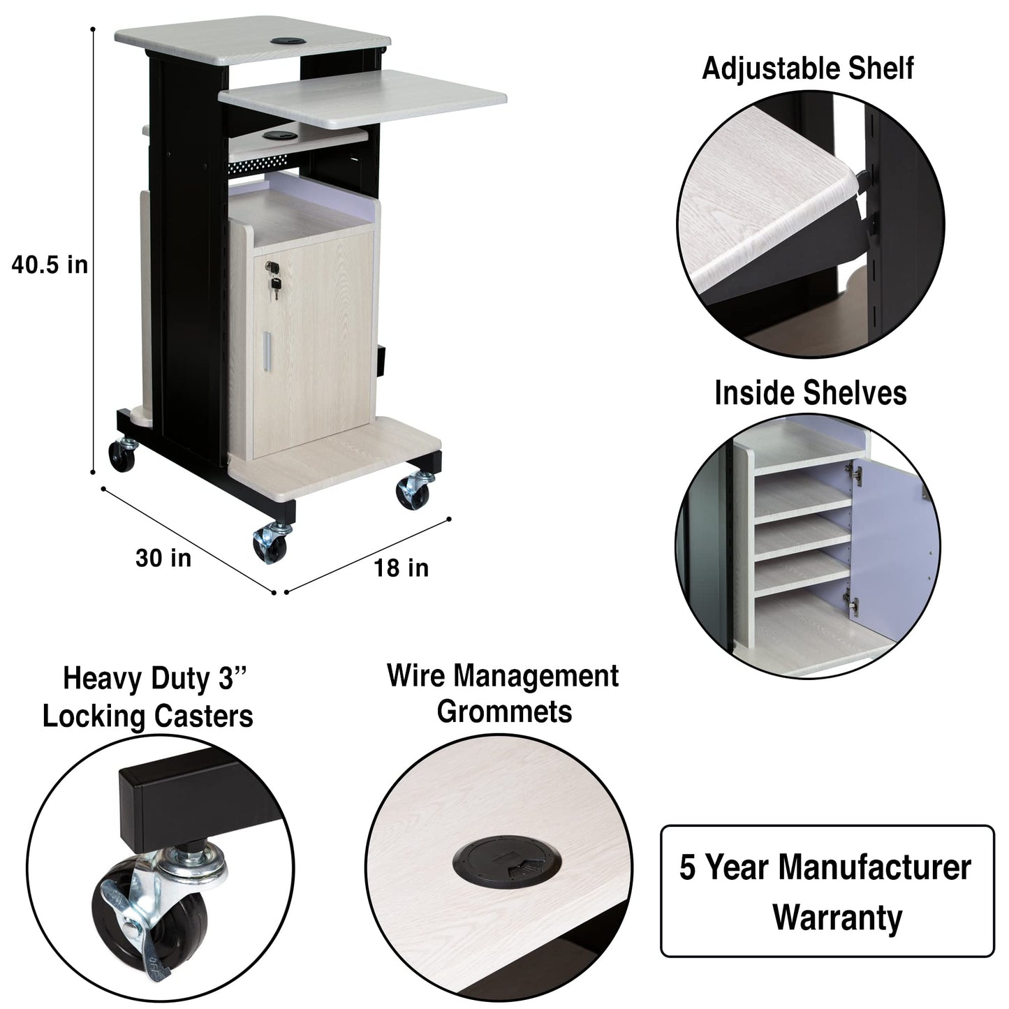 OEF Furnishings Premium Plus Presentation Cart with Storage Cabinet