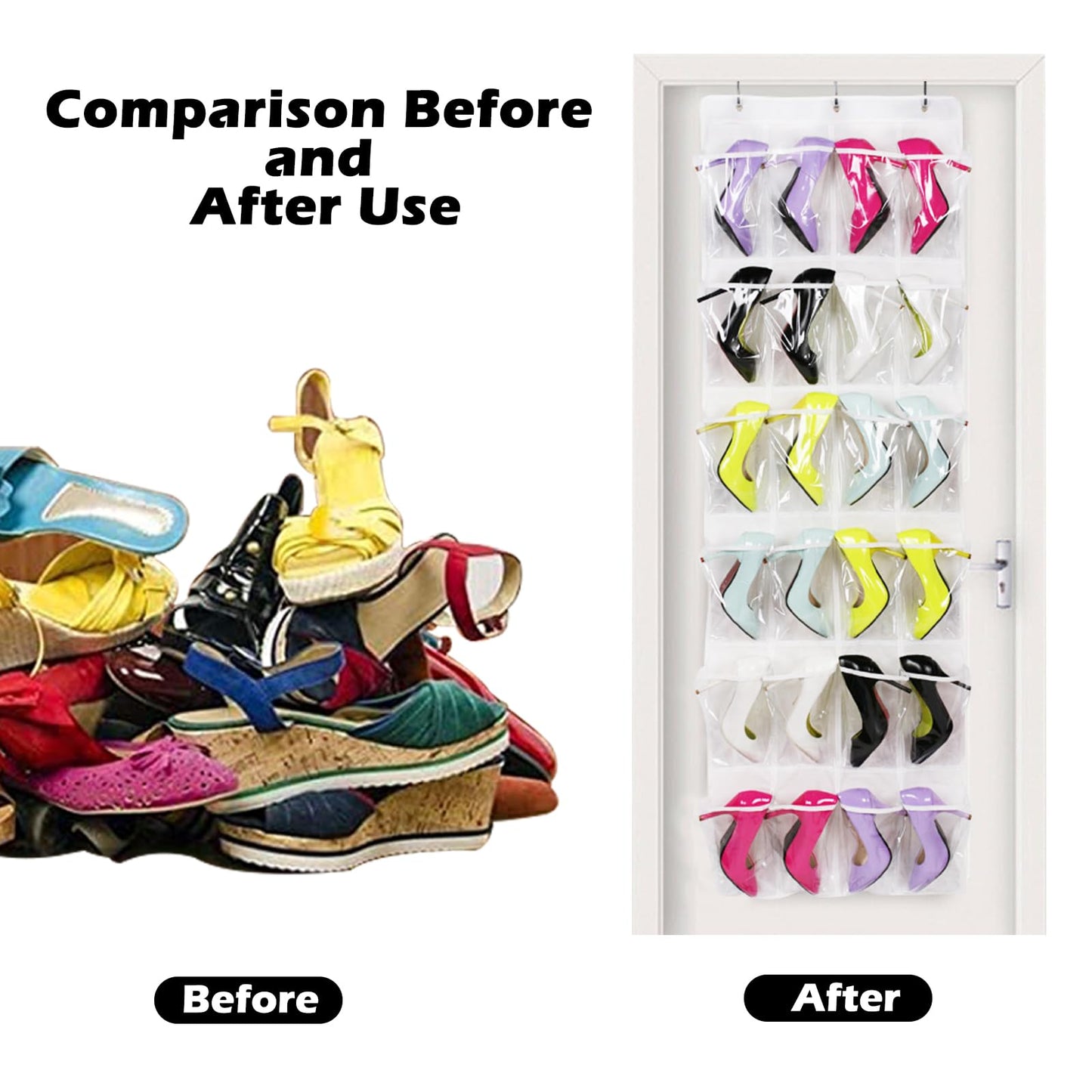 QUMENEY 24 Pockets Over The Door Shoe Organiser, Folding Hanging Organiser Shoe Racks with Hooks, Heavy-Duty Hanging Mesh Shoe Holder for Badroom, Bathroom, Wardrobe (1)
