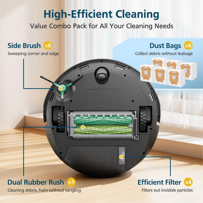 19-Pack Replacement Parts for iRobot Roomba Plus 504 Vac & Roomba Max 705 Vac Robot Vacuum, 504/705 Accessories Kit Include 2 Roller Brushes, 6 Dust Bags, 4 Filters, 6 Side Brushes, 1 Cleaning Brush