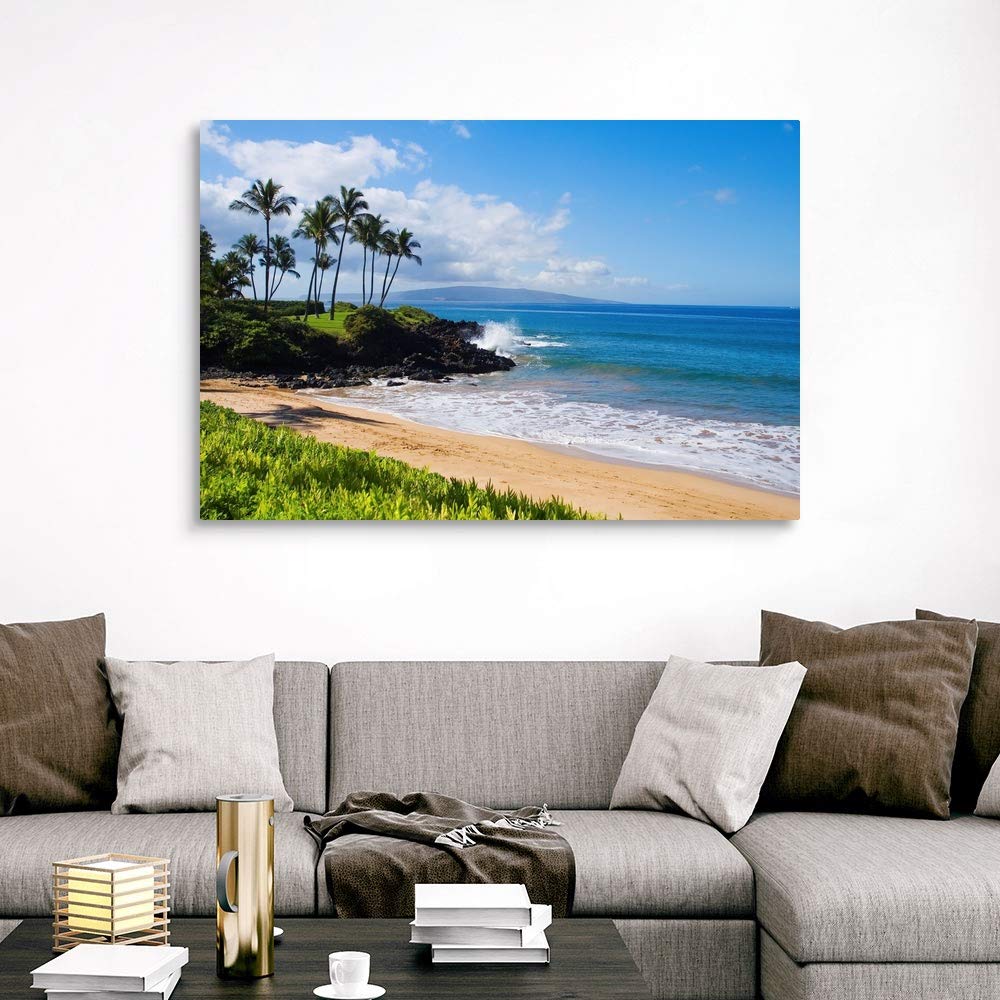 CANVAS ON DEMAND Hawaii, Maui, Wailea, Beautiful Ulua Beach Canvas Wall Art Print by Ron Dahlquist, Home Decor, Beautiful, Ocean Artwork,60" x40in
