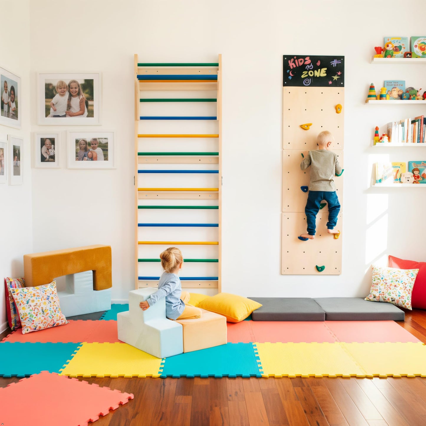 ComfyBumpy Wooden Swedish Ladder Climbing Wall Set with Convertible Play Table – Premium Montessori Indoor Climbing Gym for Kids, Space-Saving Wall Playground that Transforms into a Creative Activity
