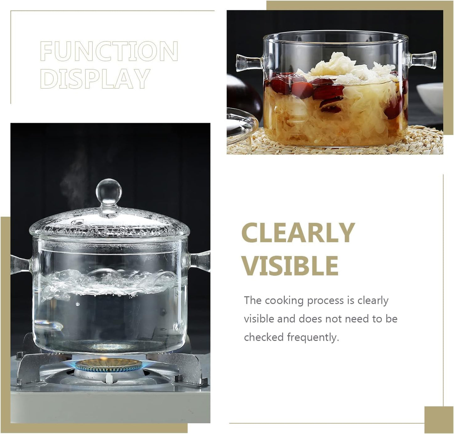 Clear Glass Pots for Cooking, Thickened Glass Stew Pot with Lid for Stove